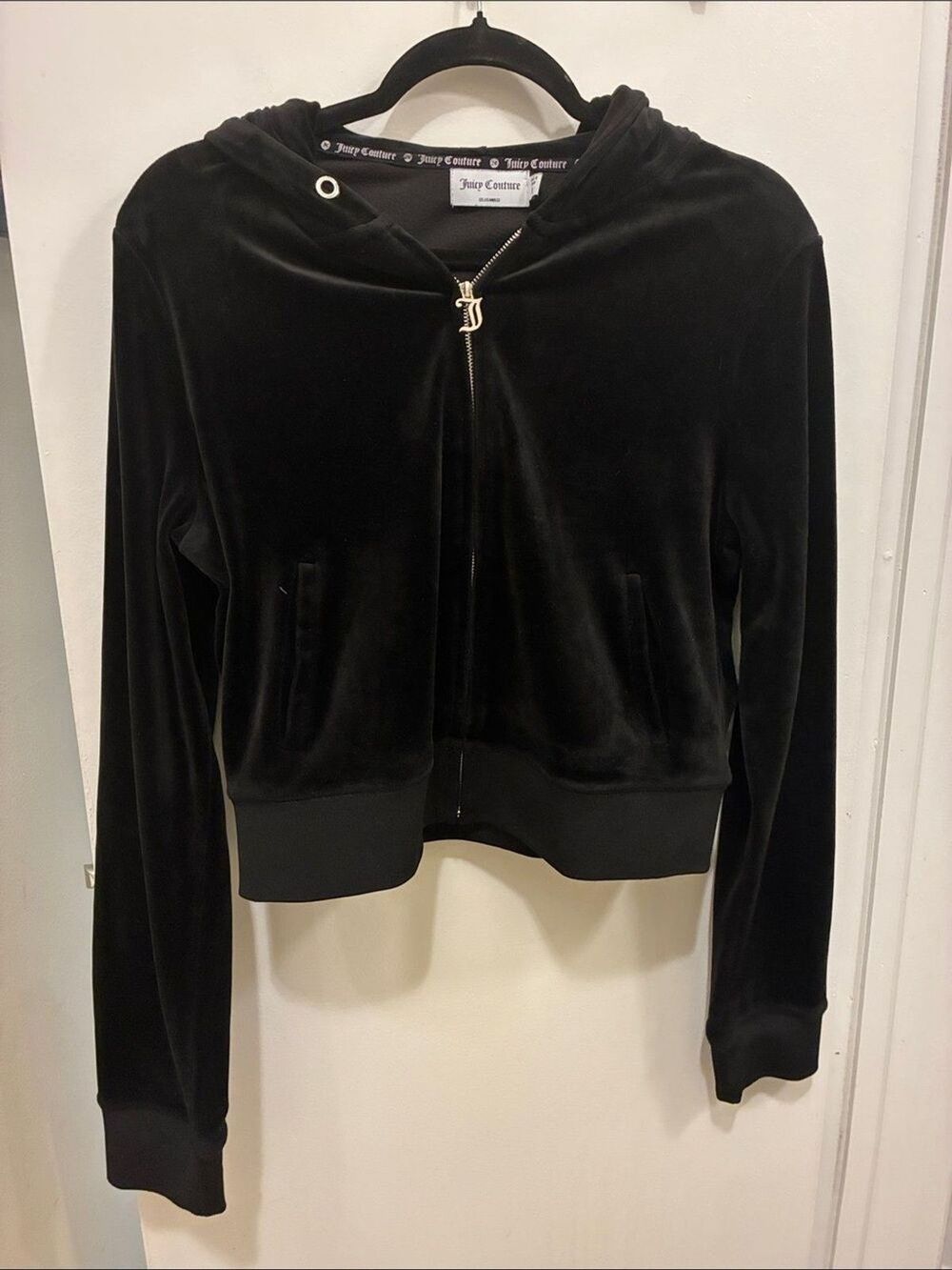 Juicy Couture Black Rhinestone Velour Zip Hoodie Jacket
